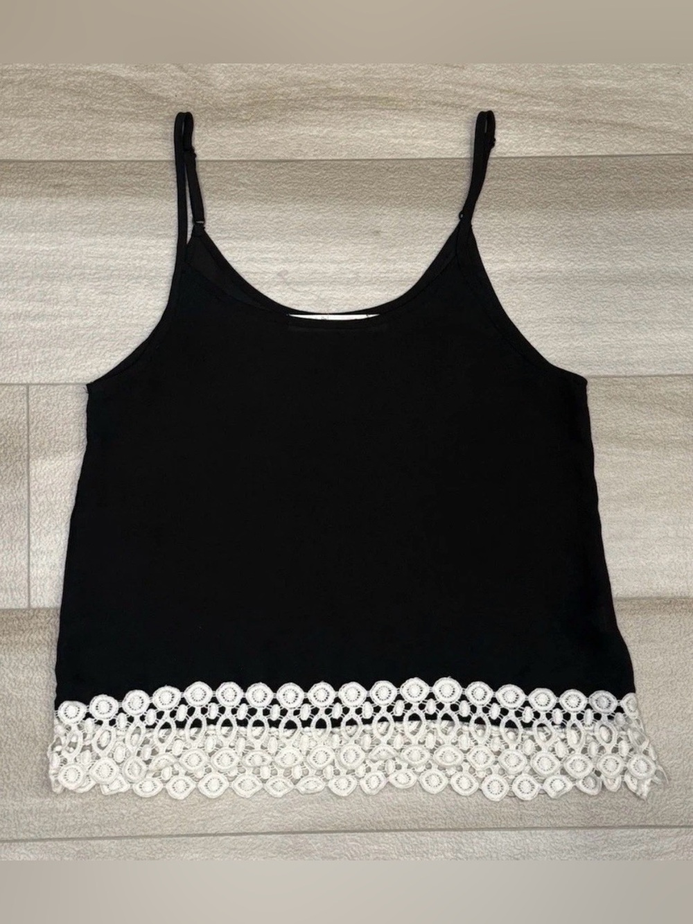 Womens Black Boho Peasant Tank Top Crochet
Lace Strap Sleeveless Blouse XS
